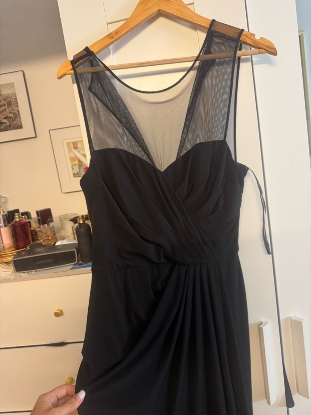 Vera Wang Black Long Sleeve Illusion Yoke Evening Dress